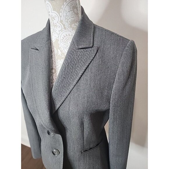 TAHARI Blazer Gray Two-Button Jacket Gray Herringbone Womens 8 - Picture 2 of 8
